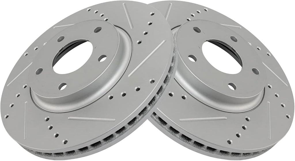 TRQ Performance Front Brake Pad and Rotor Set Ceramic Coated Drilled Slotted Vented Rotors Compatible with 2011-2017 Nissan Quest