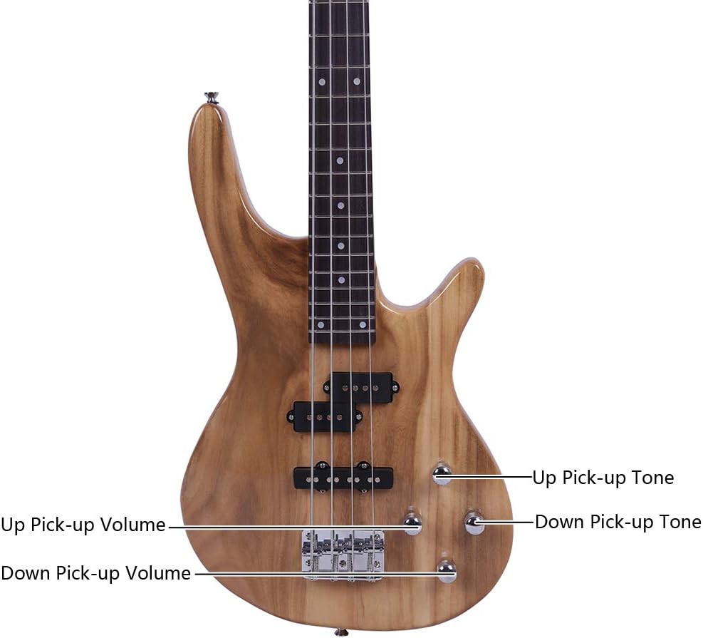 GLARRY Electric Bass Guitar Full Size 4 String Exquisite Stylish Bass with Power Line and Wrench Tool (Burlywood Color)
