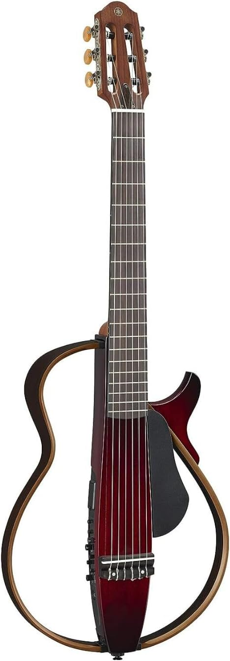 Yamaha SLG200N Nylon String Classical Silent Guitar with Hard Gig Bag, Crimson Red Burst