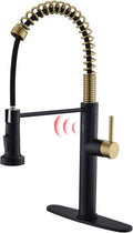 Fapully Touchless Kitchen Faucet with Pull Down Sprayer,Black and Gold Sensor Commercial Pull-Down Single Handle Kitchen Sink Faucet