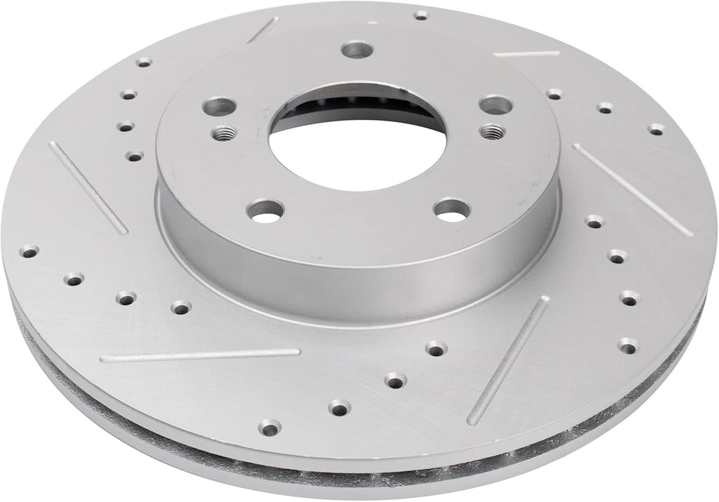 TRQ Performance Front Brake Pad and Rotor Set Ceramic Coated Drilled Slotted Rotors Compatible with 1996-1999 Infiniti I30 1989-1999 Nissan Maxima