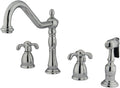 Kingston Brass KB1791TXBS French Country Widespread Kitchen Faucet with Brass Sprayer, Polished Chrome,8-1/4 inch Spout Reach
