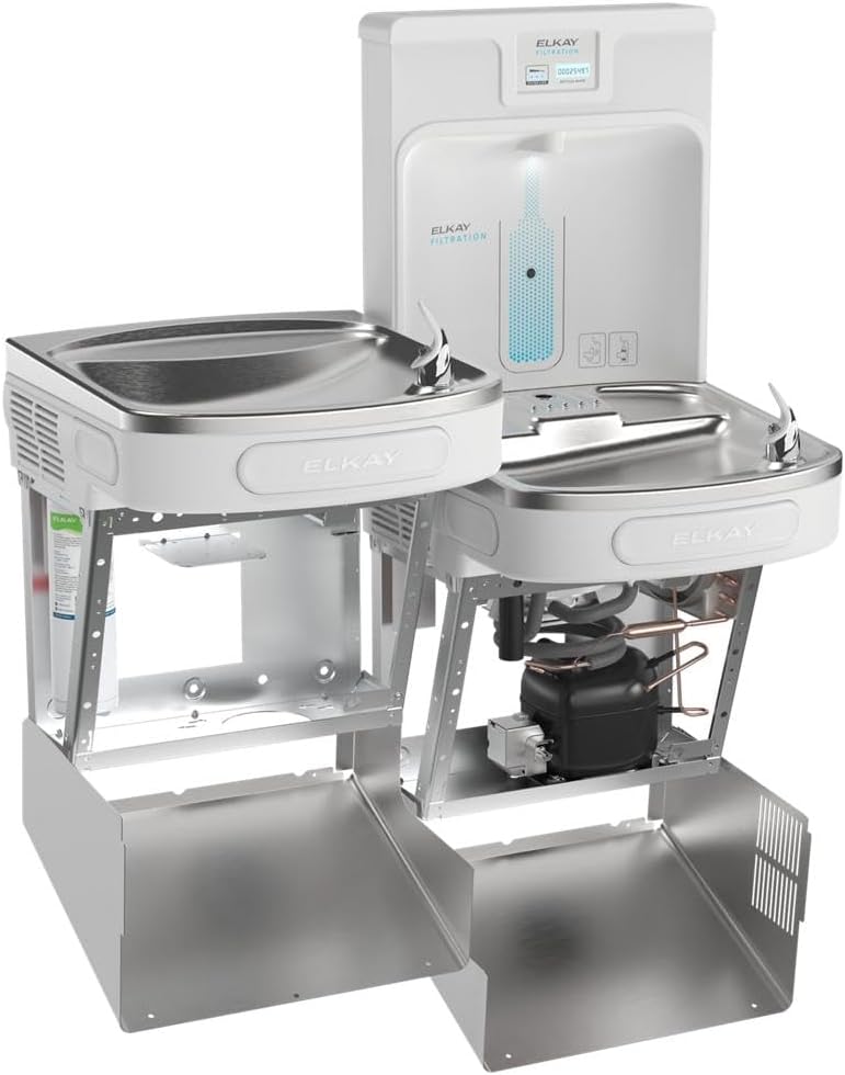 Elkay LZSTL8WSAP-PF Enhanced Filtered Bottle Filler & Bi-Level ADA Cooler Refrigerated Arctic White PFOA/PFOS & Lead Reducing Drop Down Wrapper