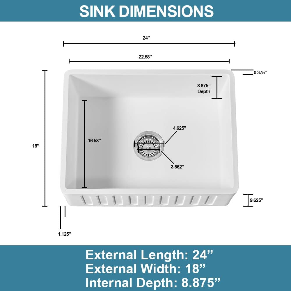 Westbrass BK124WH-12 24' Single Bowl Reversible Apron Front Solid Surface Kitchen Sink with 4 in 1 Function Faucet, Dual Water Filters, Drain Basket and Soap Dispenser, Oil Rubbed Bronze