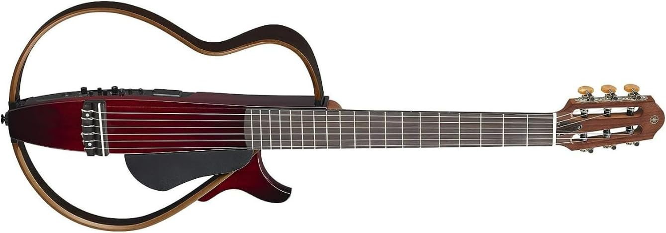 Yamaha SLG200N Nylon String Classical Silent Guitar with Hard Gig Bag, Crimson Red Burst