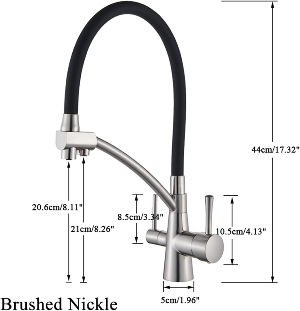 Filter Purification Flexible Rotated Kitchen Faucet Dual Spout Dual Handles Mixer Tap Hot and Cold Pure Water Mixer(Brushed Gold A)