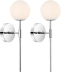 BYOLIIMA Modern Wall Sconce Set of 2 White Globe Glass Shades Mid Century Bathroom Vanity Wall Light Fixtures Industrial Wall Lamp for Bedroom Mirror Living Room Restaurant (Chrome Color)