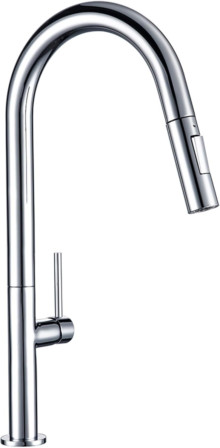 Kitchen Mixer Sink Tap Hot Cold Water 360 Degree Rotation Pull Out Brass Faucet(Polished Chrome)