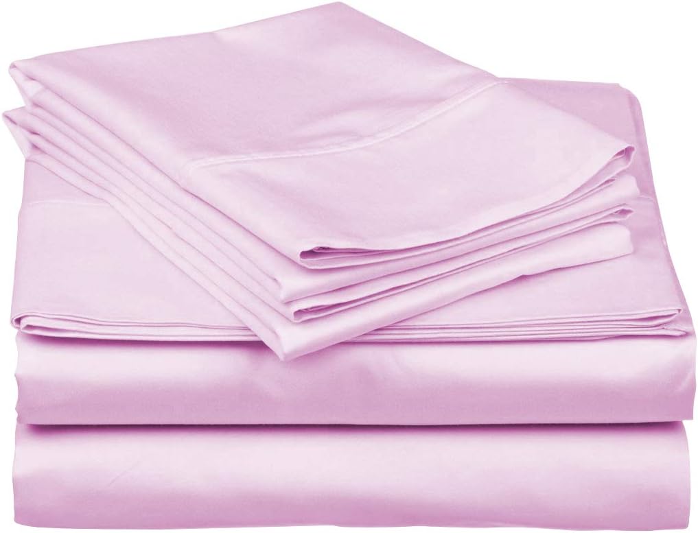 Pure 1000 Thread Count Egyptian Cotton- Sateen Weave- Olympic Queen(66' X 80') Light Pink Sheet Set - 4-Piece 14'-18' Inches Standard Drop Length Elastic Bounded
