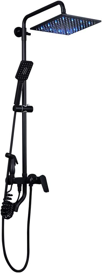 10 Inch Black Shower System with Cold and Hot Water Wall Mounted Faucet Set Multifunction Combo with Bathtub Spout, LED Head, Handheld, Bidet Sprayer
