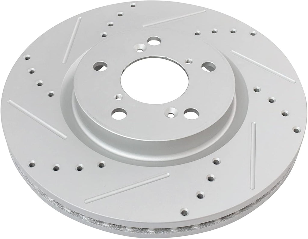 TRQ Performance Front Brake Pad and Rotor Set Ceramic Coated Drilled Slotted Vented Rotors Compatible with 2009-2014 Acura TL