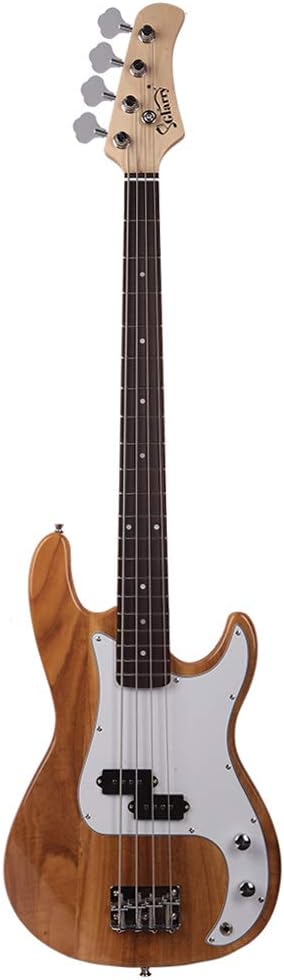 4 String Electric Bass Guitar, Full Size Standard Right Handed Beginner Kit with 20W AMP, Gig Bag, Strap, Spanner Tool (Wood Color)