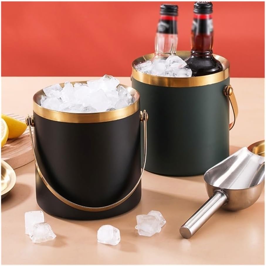 Ice Bucket, Stainless Steel Ice Bucket Double Insulated Keep Cold Champagne Wine Beer Bucket Ice Pellets Ice Cube Bucket Ice Buckets for Parties(Black,Medium)