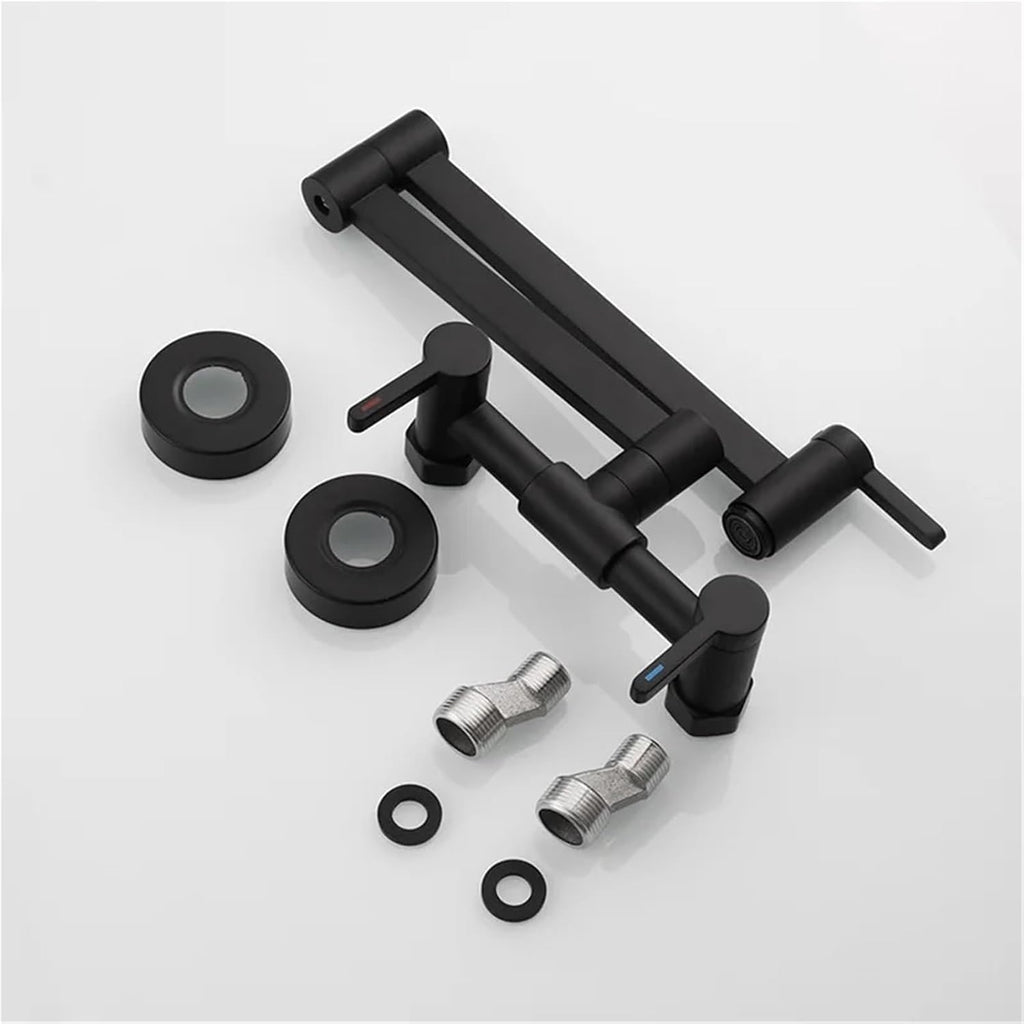Pot Filler Tap Wall Mounted Foldable Kitchen Faucet Hot and Cold Single Hole Sink Tap Rotate Folding Spout(Black A)