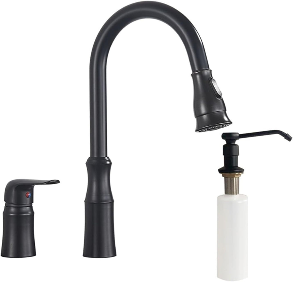 Brass Kitchen Faucet Pull Out Flexible Sink Mixer Taps Hot & Cold Water Mixer Cranes Water Saving Bathroom Faucets(Black A)