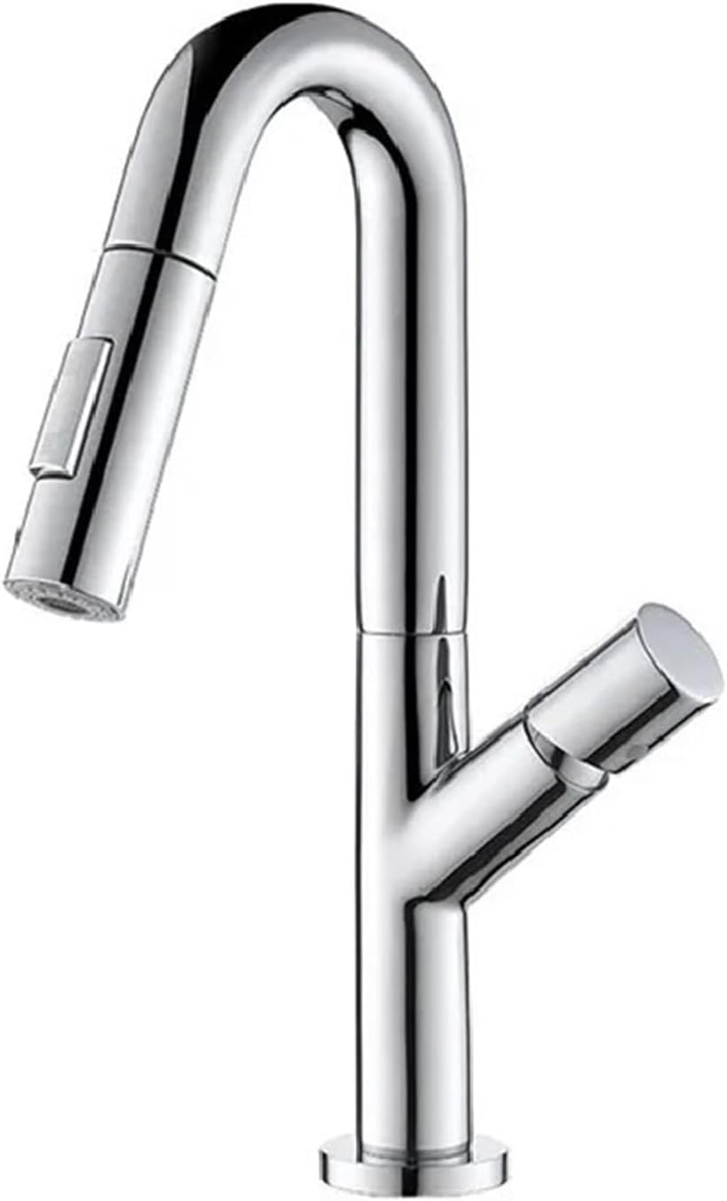 Kitchen Faucet Pull Out Kitchen Water Tap Single Handle 360 Rotation Hot Cold Shower Faucet(Chrom)