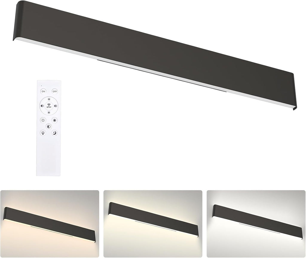 Aipsun 43.3in Remote Control Dimmable Modern Black Vanity Light Fixtures Color Temperature Adjustable LED Bathroom Light Fixture