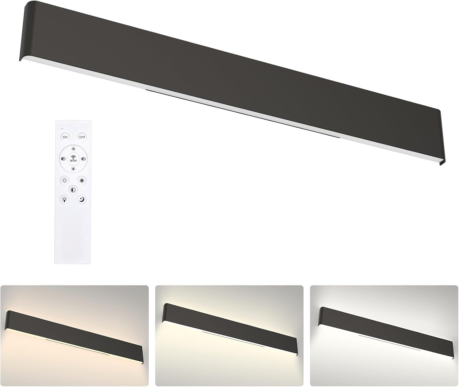 Aipsun 43.3in Remote Control Dimmable Modern Black Vanity Light Fixtures Color Temperature Adjustable LED Bathroom Light Fixture