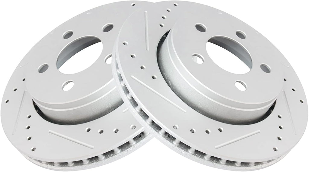 TRQ Performance Front Brake Pad and Rotor Set Ceramic Coated Drilled Slotted Vented Rotors Compatible with 2007-2011 Dodge Nitro 2008-2012 Jeep Liberty