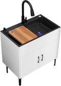 Cabinet Stainless Steel Sink with Storage,Commercial Kitchen Sink with Pull-Out Faucet,Bathroom Sink with Black Faucet and Storage Shelves,for Kitchen,Restaurant,Outdoor,Laundry