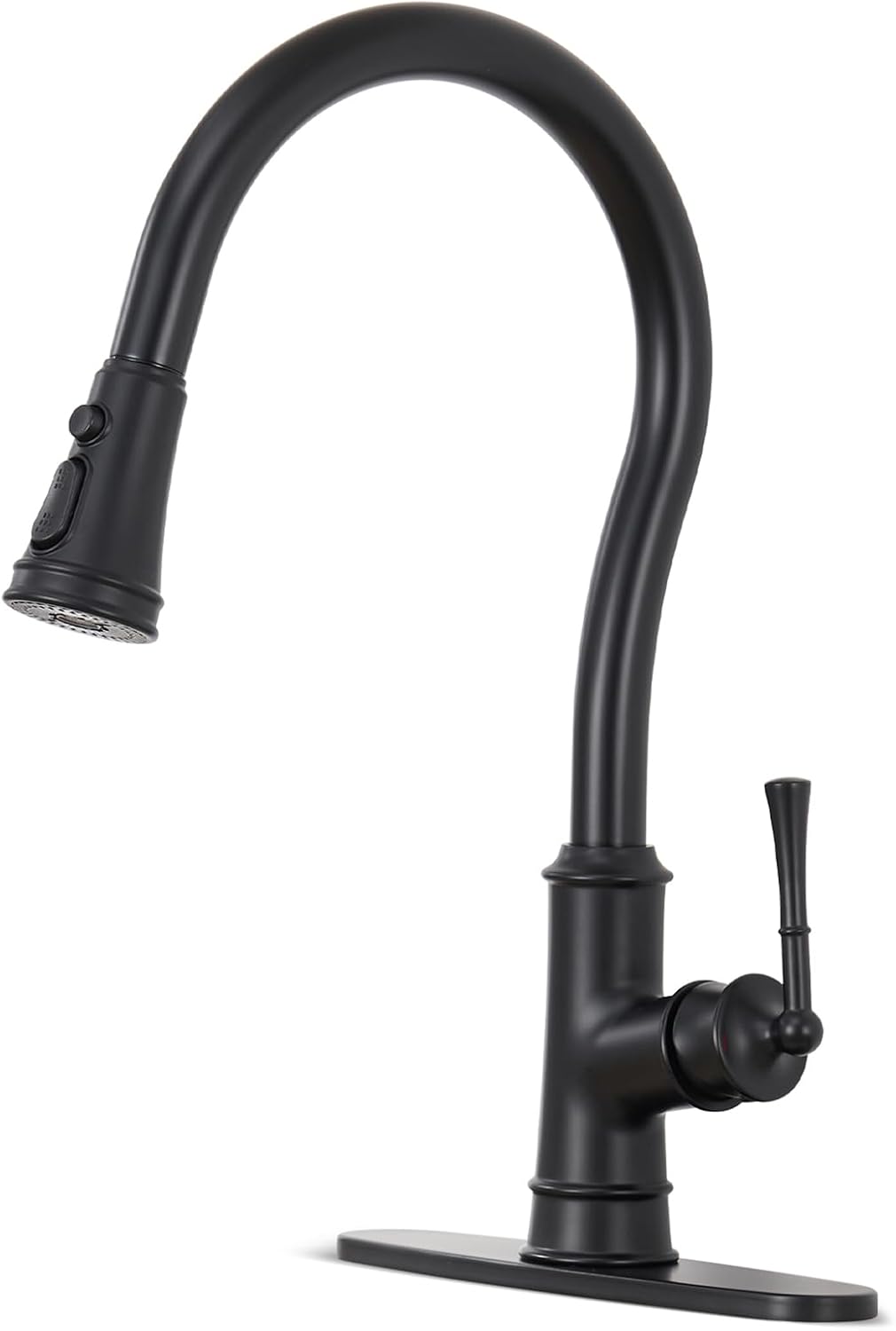 Black Kitchen Faucets with Pull Down Sprayer, Vintage Brass Kitchen Sink Faucet High Arc Single Handle with Deck Plate 1 or 3 Hole for Farmhouse Camper Laundry Rv Bar