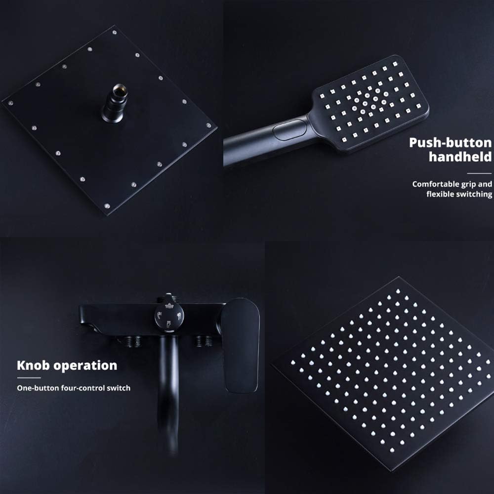 10 Inch Black Shower System with Cold and Hot Water Wall Mounted Faucet Set Multifunction Combo with Bathtub Spout, LED Head, Handheld, Bidet Sprayer