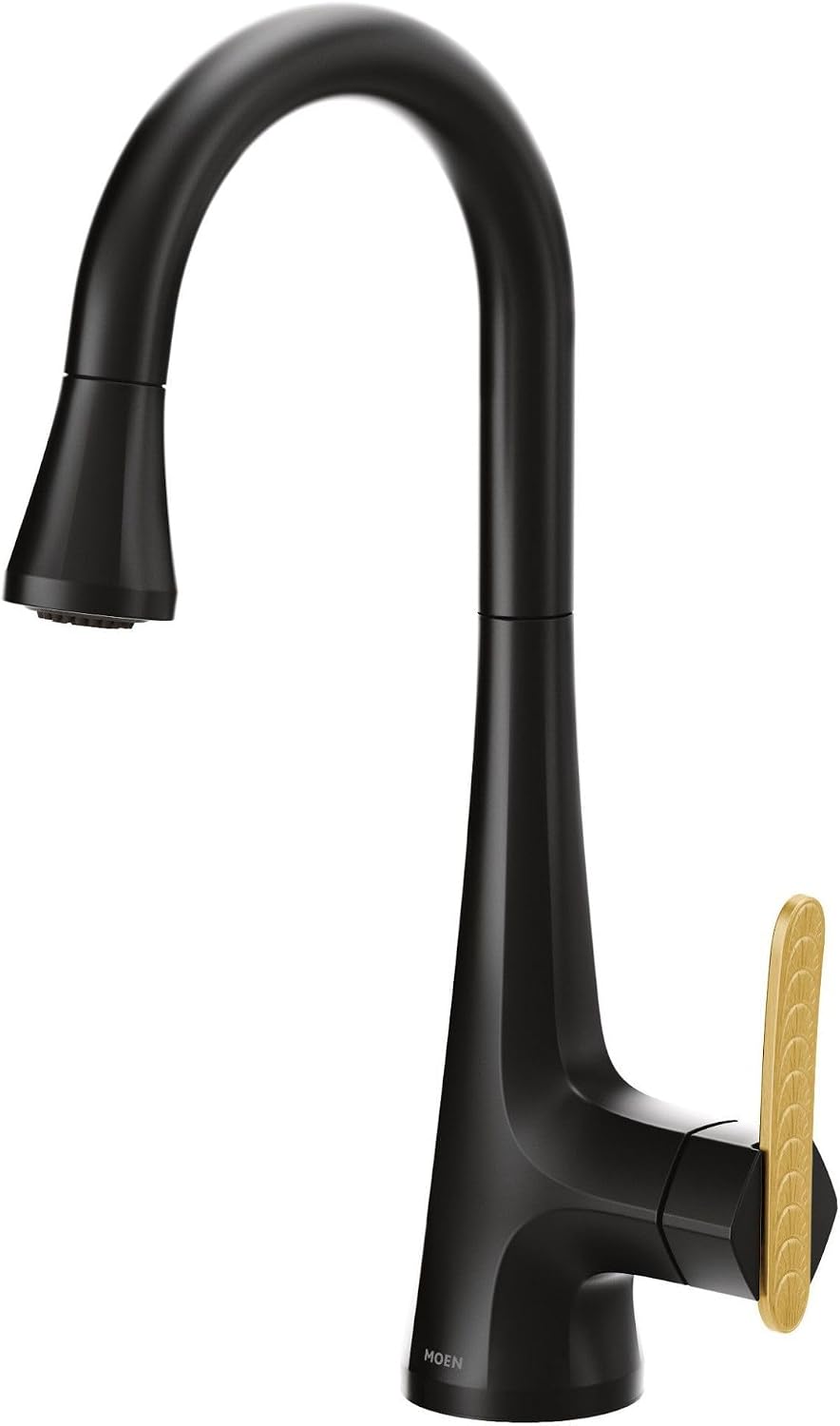 Moen S6235BL Sinema One-Handle High Arc Pulldown Bar Faucet featuring Power Clean and Reflex, Matte Black