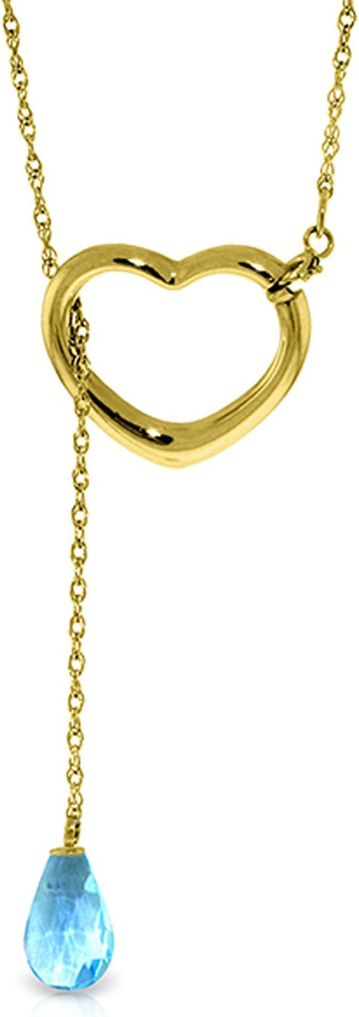 Galaxy Gold GG 14K Gold Open Heart with Genuine Blue Topaz Drop Pendant Necklace