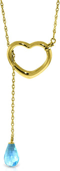 Galaxy Gold GG 14K Gold Open Heart with Genuine Blue Topaz Drop Pendant Necklace