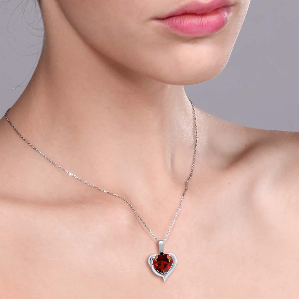 Gem Stone King Heart Shape Pendant Necklace For Women | 925 Sterling Silver | Gemstone Birthstone and Diamond | 8MM Heart Shape and 1.5MM Round Accent | With 18 Inch Silver Chain