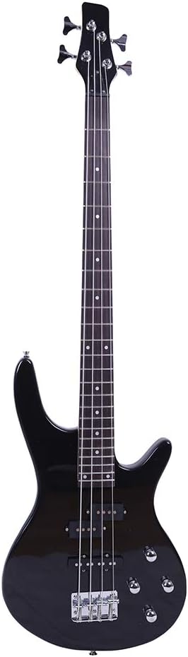 GLARRY Electric Bass Guitar Full Size 4 String Exquisite Stylish Bass with Power Line and Wrench Tool (Black)