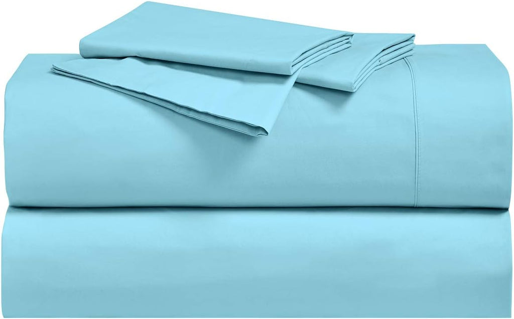 Royal Hotel Bedding Abripedic Crispy Percale Sheets, 300-Thread-Count, 4PC Solid Sheet Set, 100% Cotton, Up to 18 Inch Deep Pocket, Top Split California-King, Aqua-Sky