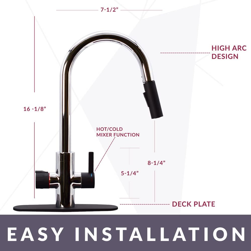 Westbrass BK236WH-2662 36' Double Bowl Reversible Apron Front Solid Surface Kitchen Sink with 4 in 1 Function Faucet, Dual Water Filters, Drain Baskets and Soap Dispenser, Polished Chrome/Matte Black
