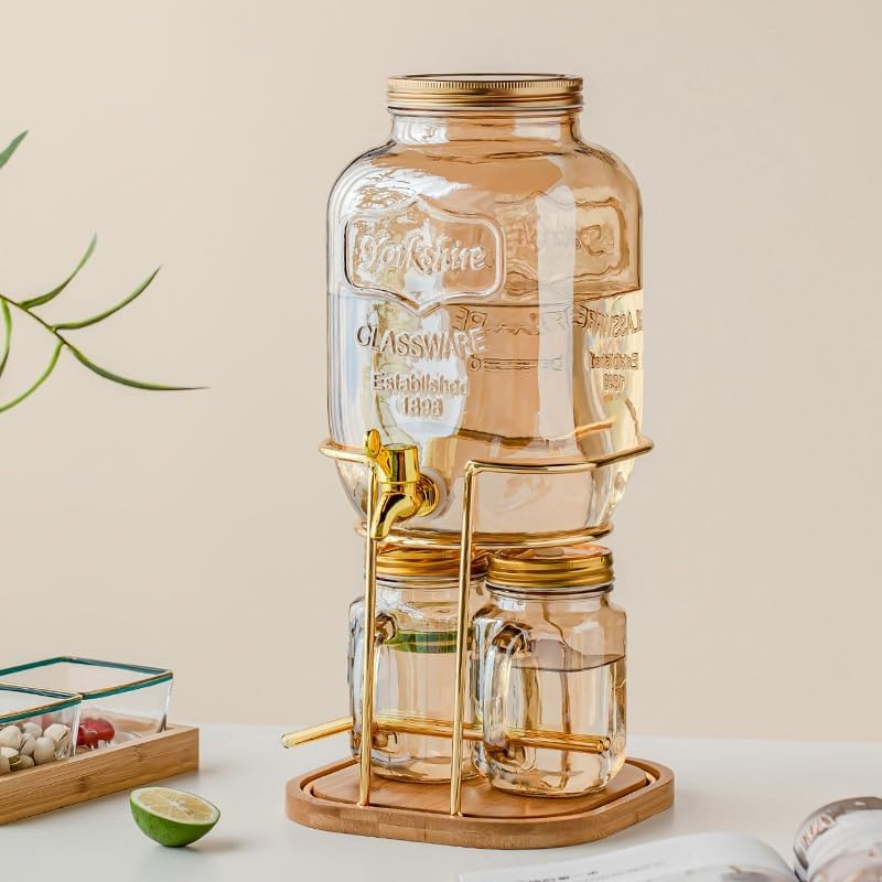 WALDOR Pitcher Glass Cold Water Kettle Bucket Light Cold Tea Pot Large Capacity Home Drink Dispenser with Faucet Party Picnic Juice Jar Hot/Cold Water Carafe