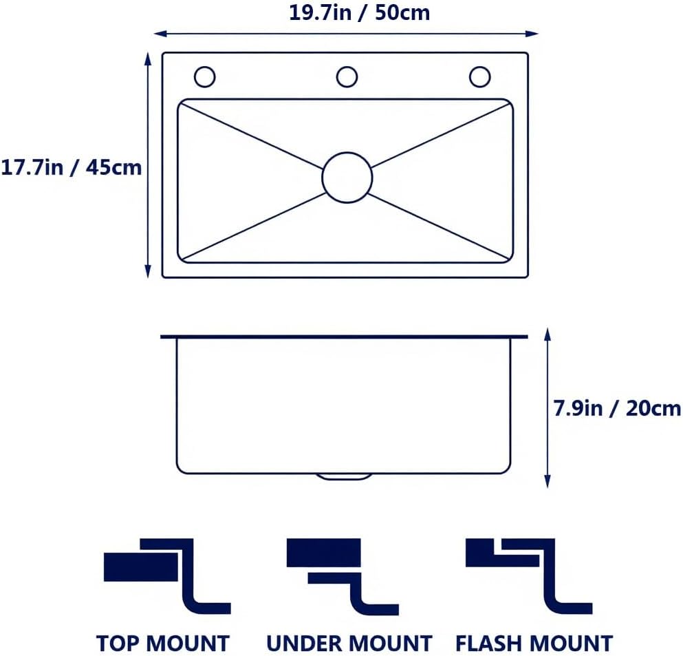 ARTLINE Stainless Steel Kitchen Sink, Drop In Single Bowl Sink, Topmount Workstation Sink with Sliding Accessories, Farmhouse Workstation sink with Multiple Accessories (19.7 x 17.7in)
