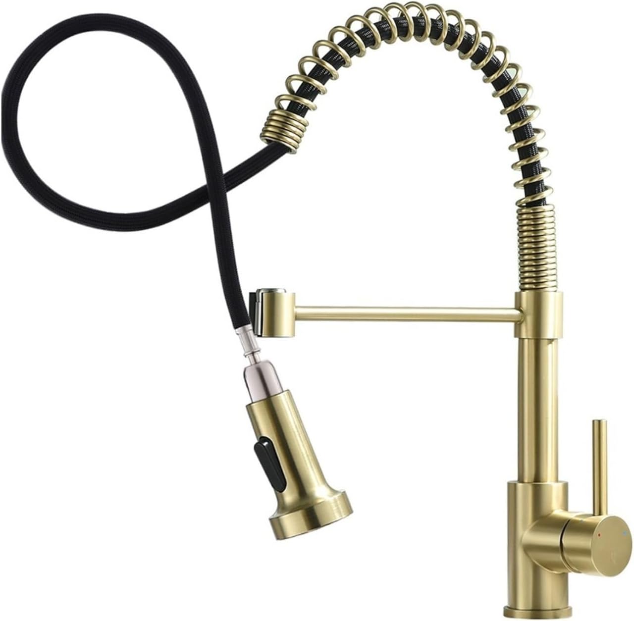Brass Kitchen Faucet with Pull-Out Spring Spout-Single Lever Hot and Cold Water Mixer Tap(Brushed Nickel)