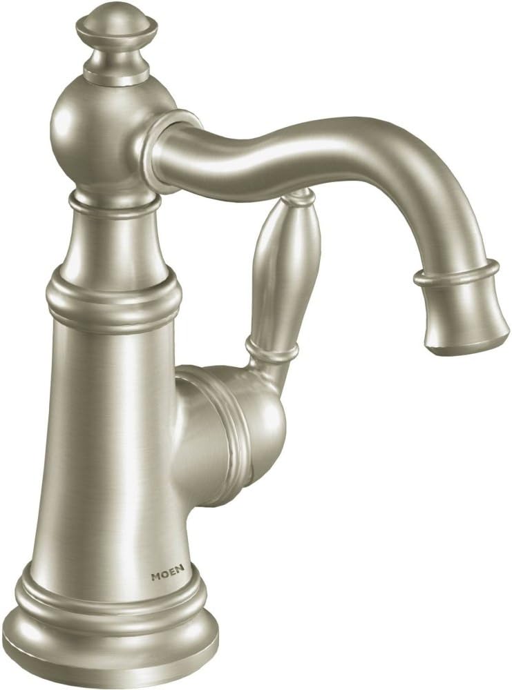 Moen S42107BN Weymouth One-Handle Single Hole Traditional Bathroom Sink Faucet with Drain Assembly, Brushed Nickel