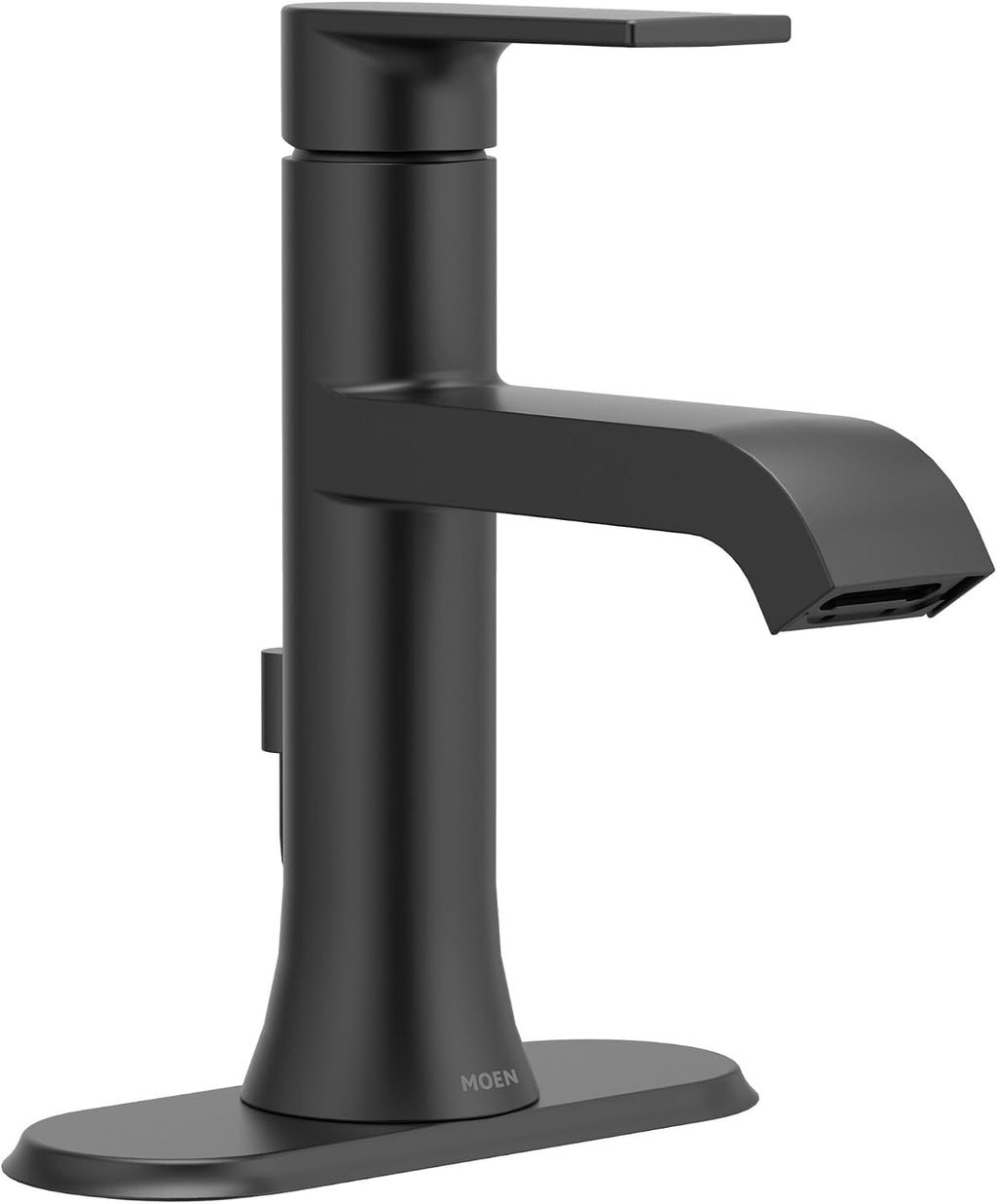 Moen Genta LX Matte Black One-Handle Modern Bathroom Sink Faucet with Optional Deckplate for Bath Countertop and Three-Hole or One-Hole Sinks, 6706BL