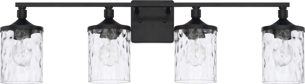 HomePlace Lighting 128841MB-451 Colton Mid-Century Clear Water Glass Bathroom Vanity Wall Light, 4-Light 400 Total Watts, 10' H x 34' W, Matte Black