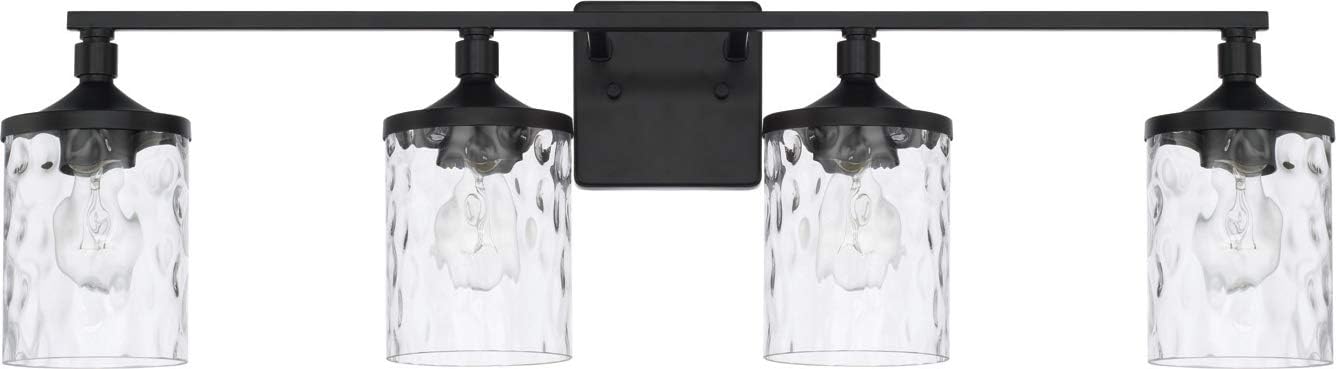 HomePlace Lighting 128841MB-451 Colton Mid-Century Clear Water Glass Bathroom Vanity Wall Light, 4-Light 400 Total Watts, 10' H x 34' W, Matte Black