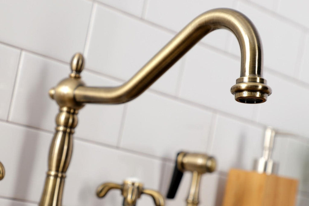 Kingston Brass KB1798TXBS French Country Widespread Kitchen Faucet with Brass Sprayer, Brushed Nickel
