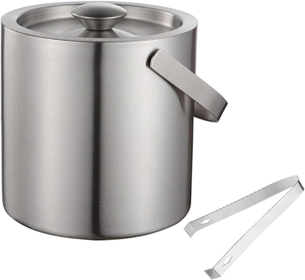 Ice Cuvette 130ml Ice Bucket Set Stainless Steel Ice Container Double Walled Ice Bucket Container with Tongs Tweezer LidDrink Cooler Stainless Steel Bucket