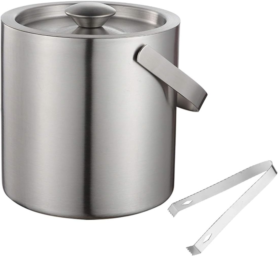 Ice Cuvette 130ml Ice Bucket Set Stainless Steel Ice Container Double Walled Ice Bucket Container with Tongs Tweezer LidDrink Cooler Stainless Steel Bucket