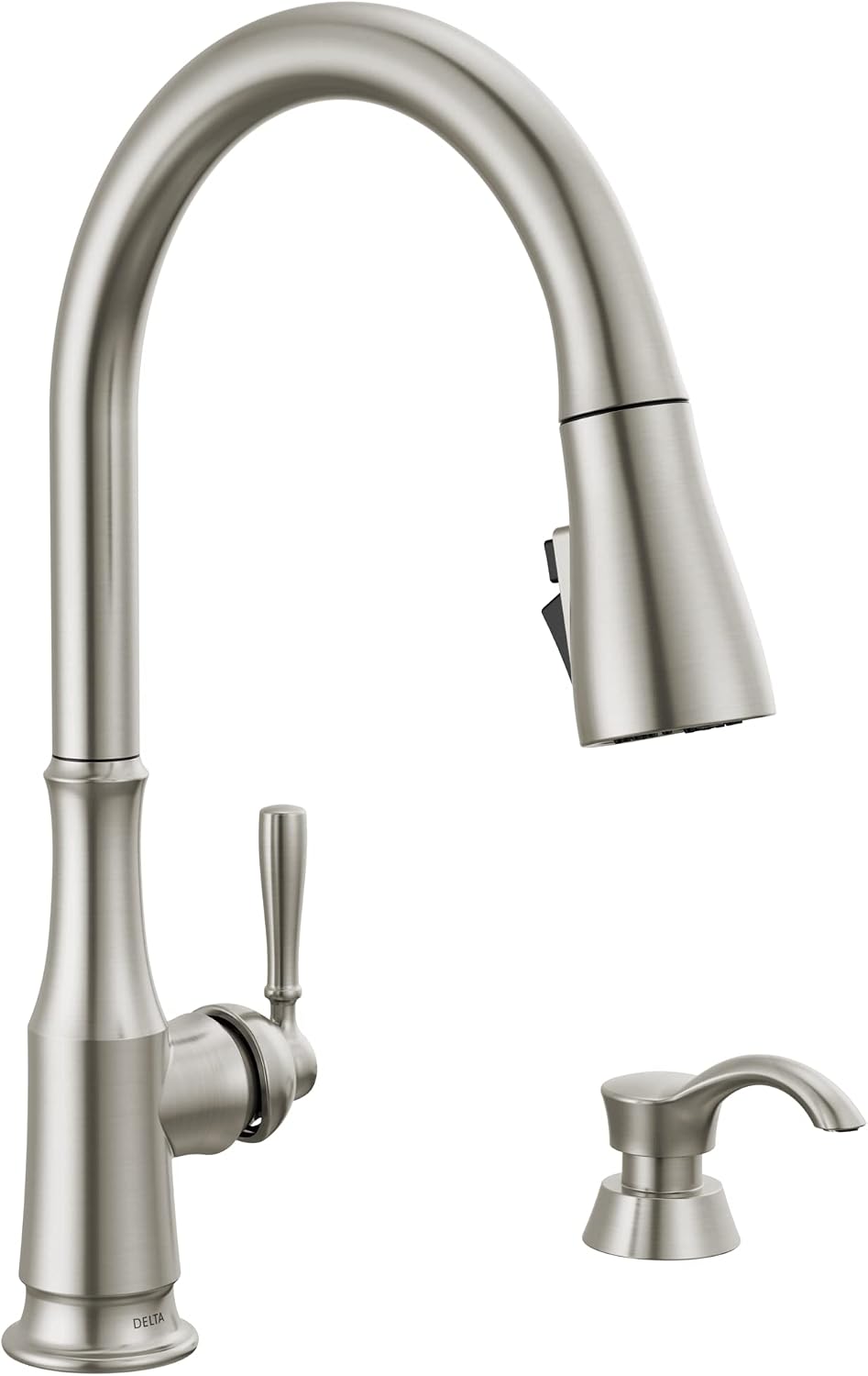 Delta Capertee Brushed Nickel Kitchen Faucet with Pull Down Sprayer and Soap Dispenser, Modern Single Hole Kitchen Sink Faucet, Single Handle, Spotshield Stainless 19877Z-SPSD-DST