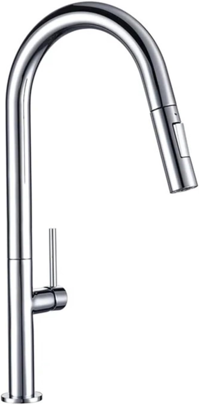 Brass 360 Degree Rotation Kitchen Hot Cold Water Sink Taps Pull Out Spout Deck Mounted Kitchen Faucet(Chrome)
