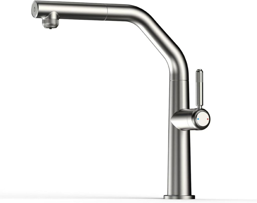 3 Way Pull Out Kitchen Faucet Brass 360° Swivel Single Handle 3 Way Filter Faucet for Kitchen Sink-Brushed