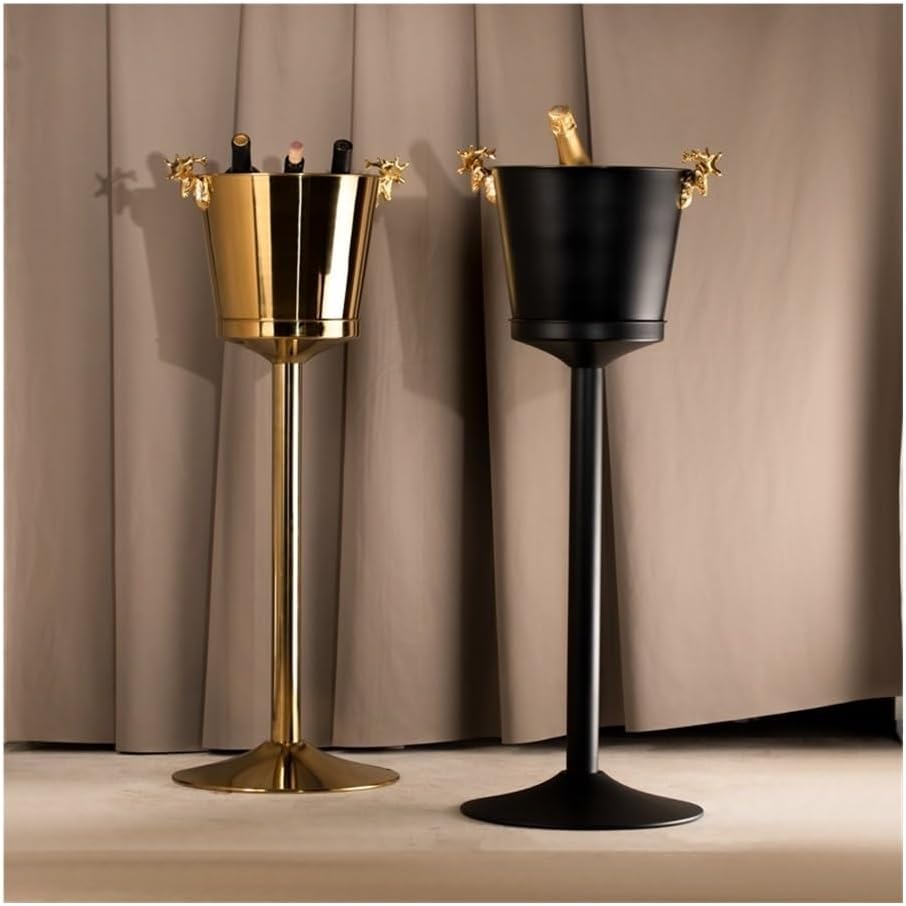 Iice Bucket, Stainless Steel Vertical Spiced Ice Bucket, Outdoor Bar Restaurant Ice Wine Dispenser, Shelf Included,Ice Bucket for Parties(Black)