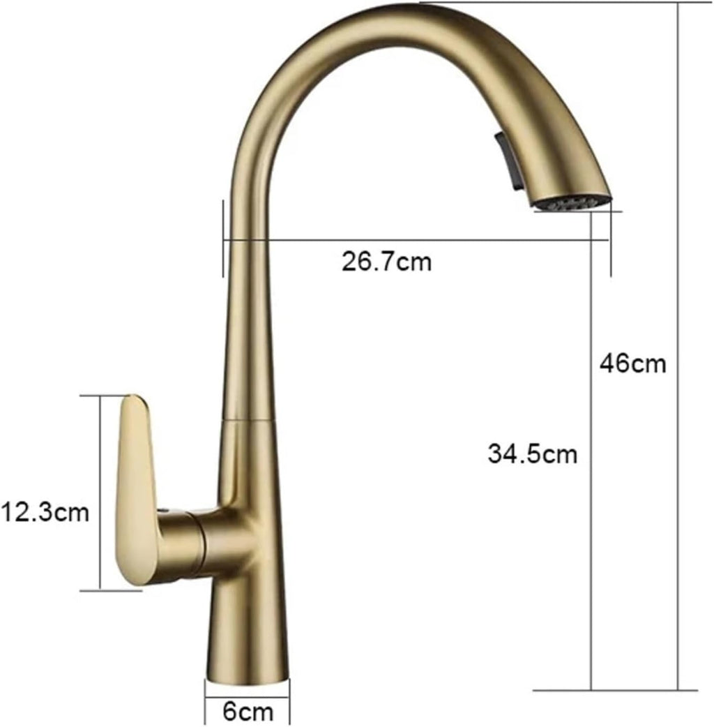 Kitchen Faucet Pull Out Tap Household Sink Washbasin Cold and Hot Water Mixer(Brush Gold)