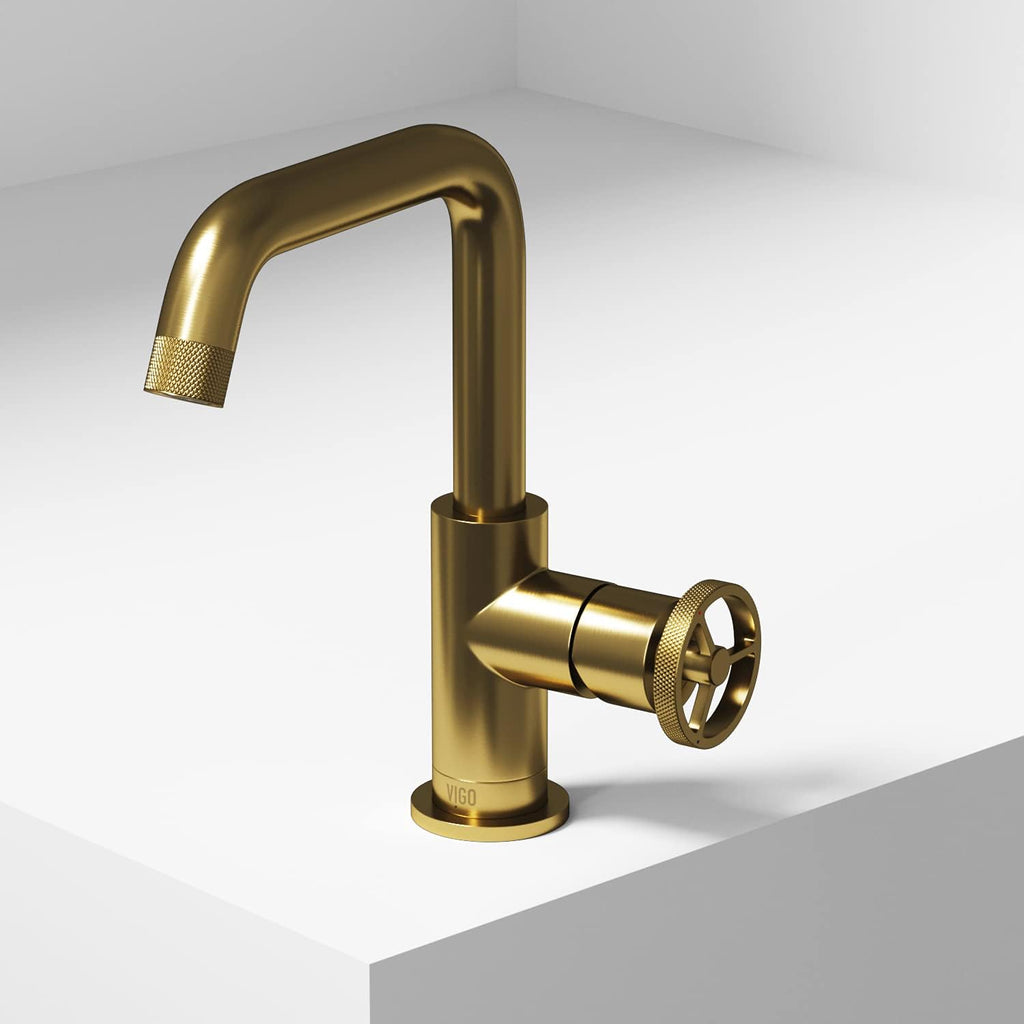 VIGO Cass Single-Handle Single-Hole Mount Bathroom Sink Faucet, 9-Inch, Matte Brushed Gold, Modern Design, Solid Brass, 1.2 GPM WaterSense & Ceramic Disc Valve, Corrosion-Resistant