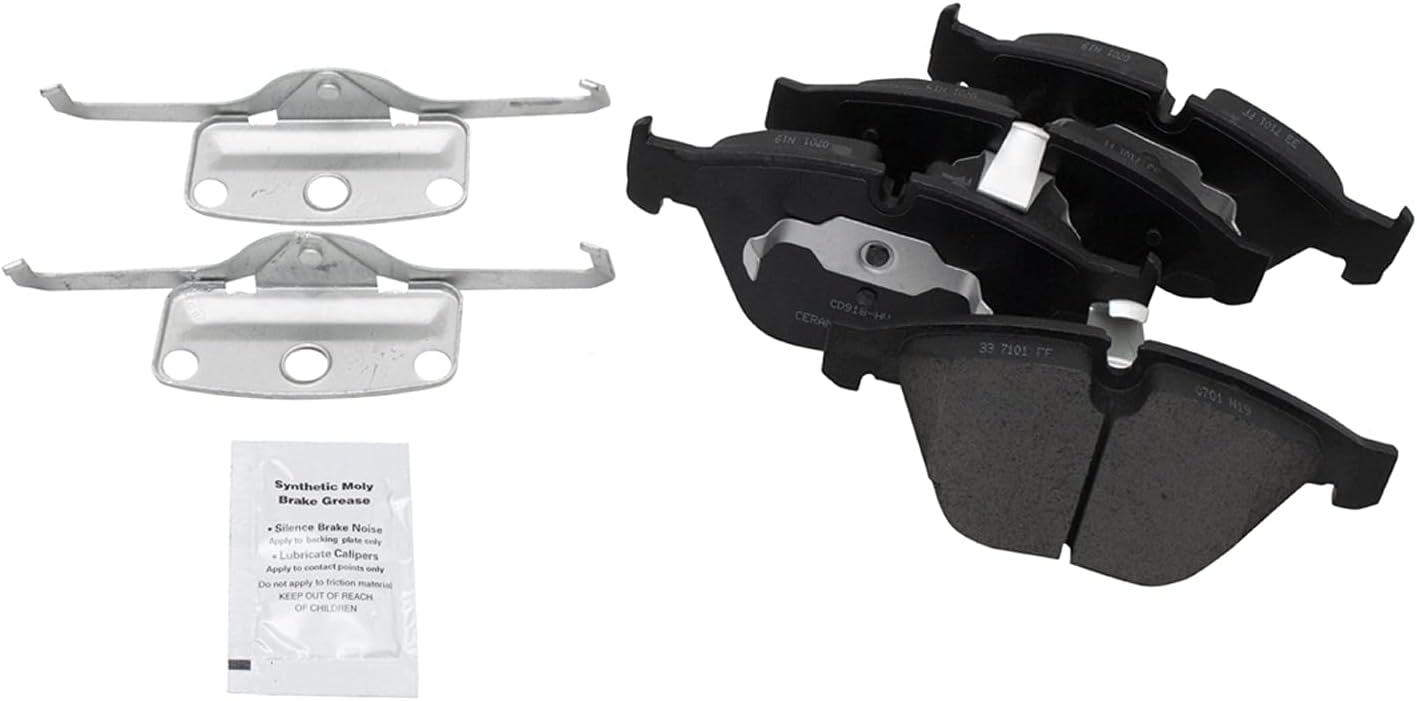 TRQ Performance Front Brake Pad and Rotor Set Ceramic Coated Drilled Slotted Wear Sensor Compatible with 2010 BMW 328i 2010 328i xDrive